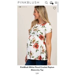 PinkBlush White Floral Crochet Peplum Maternity Top